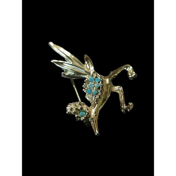 Vintage Gold Tone and Turquoise New Mexico Road Runner Bird Fashion Brooch Pin - Picture 4 of 4